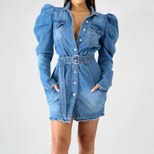 ATHINA Maximalist Puff Sleeves Y2K Retro Festival Denim Dress Size Small